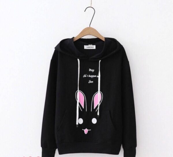 Winter Rabbit Hoddie Unisex (Black)