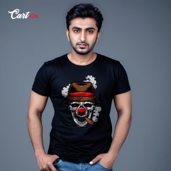 Clown Skull Wearing Mafia Hat Printed Black T-Shirt
